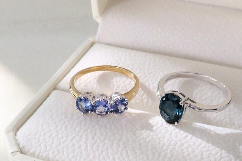 9k Gold Natural London Blue Topaz and White Sapphire Ring