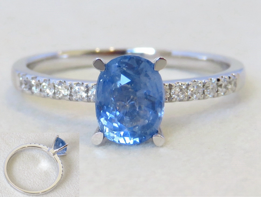 Cornflower-Tone Blue Sapphire & Diamond Engagement Ring in 14k White Gold NZ | CL Jewellery NZ