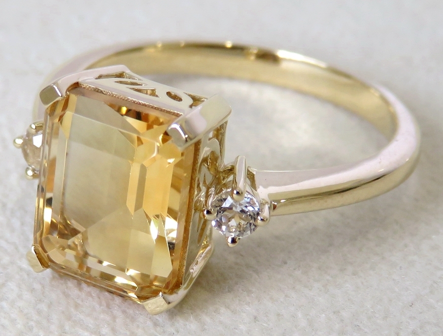 9K Yellow Gold 3.1ct Citrine & White Sapphire 3-Stone Ring | CL Jewellery NZ